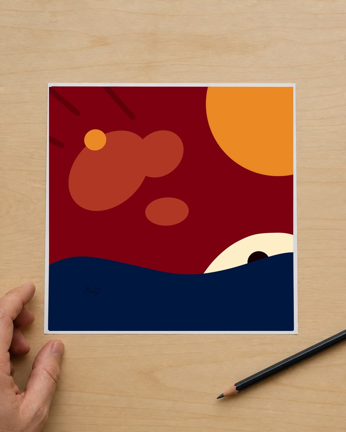 Scale visualization of the Portland Sun print in a desk setting