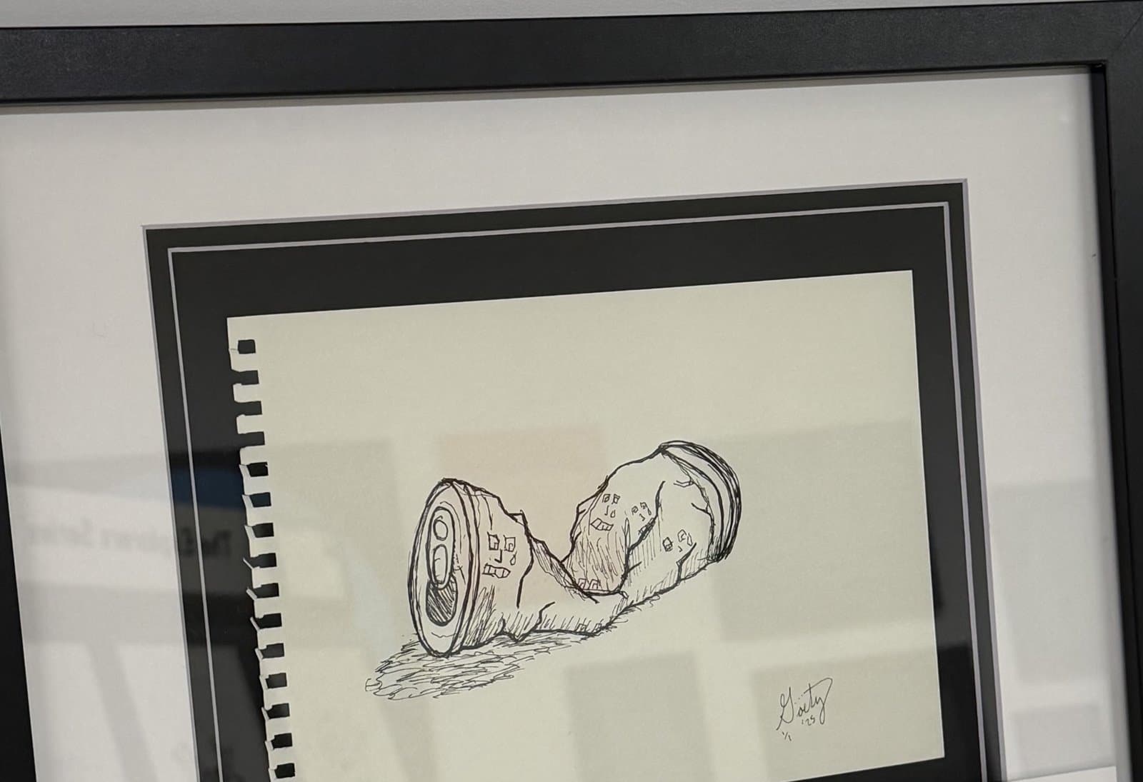 Horizontal framed ink drawing from the Process Sketches series