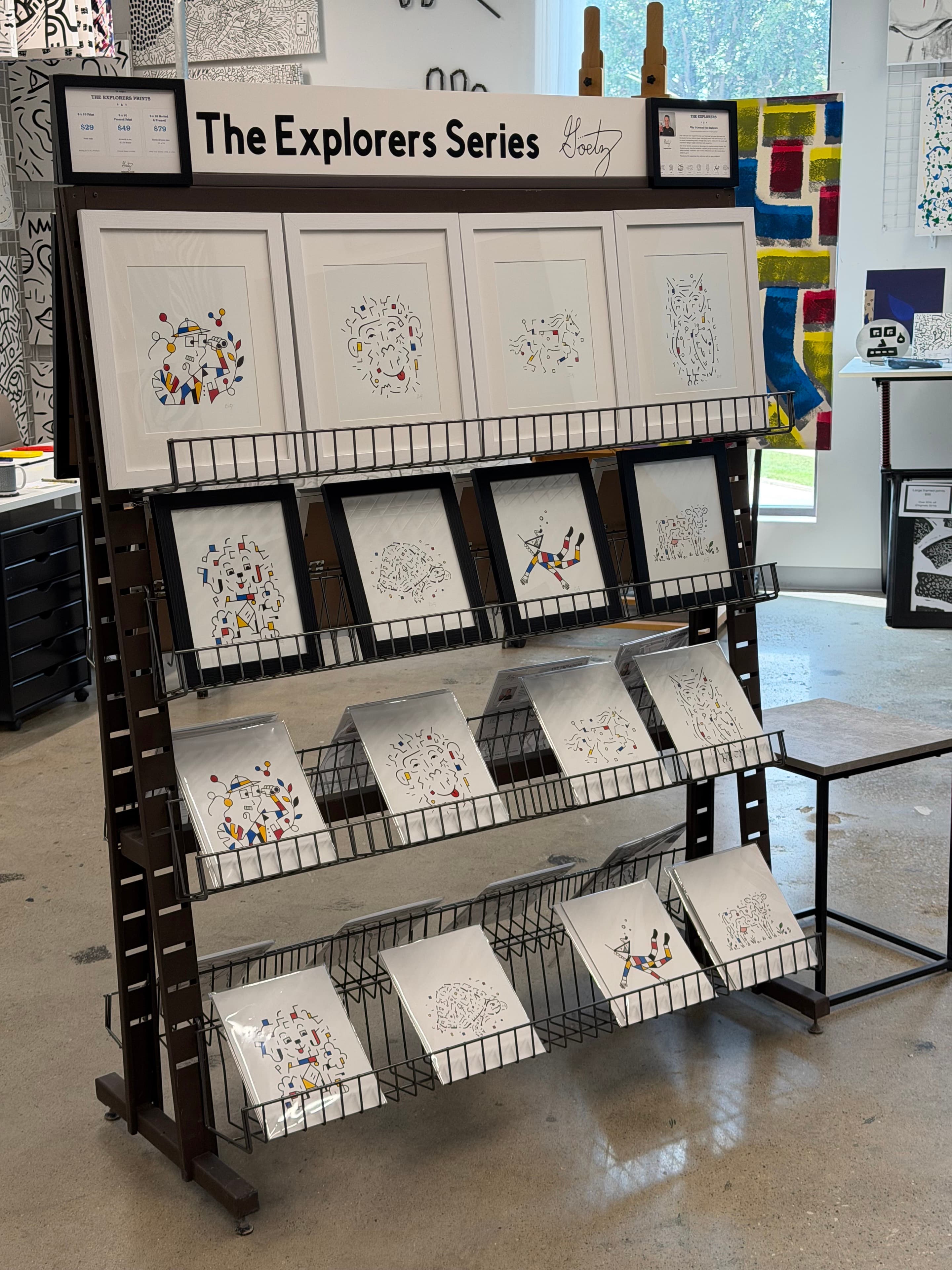 The Explorers Series prints displayed in Thomas Goetz's studio